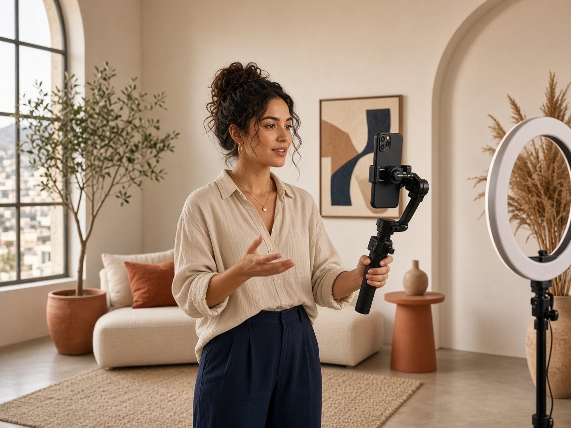 Creator filming content in a bright studio